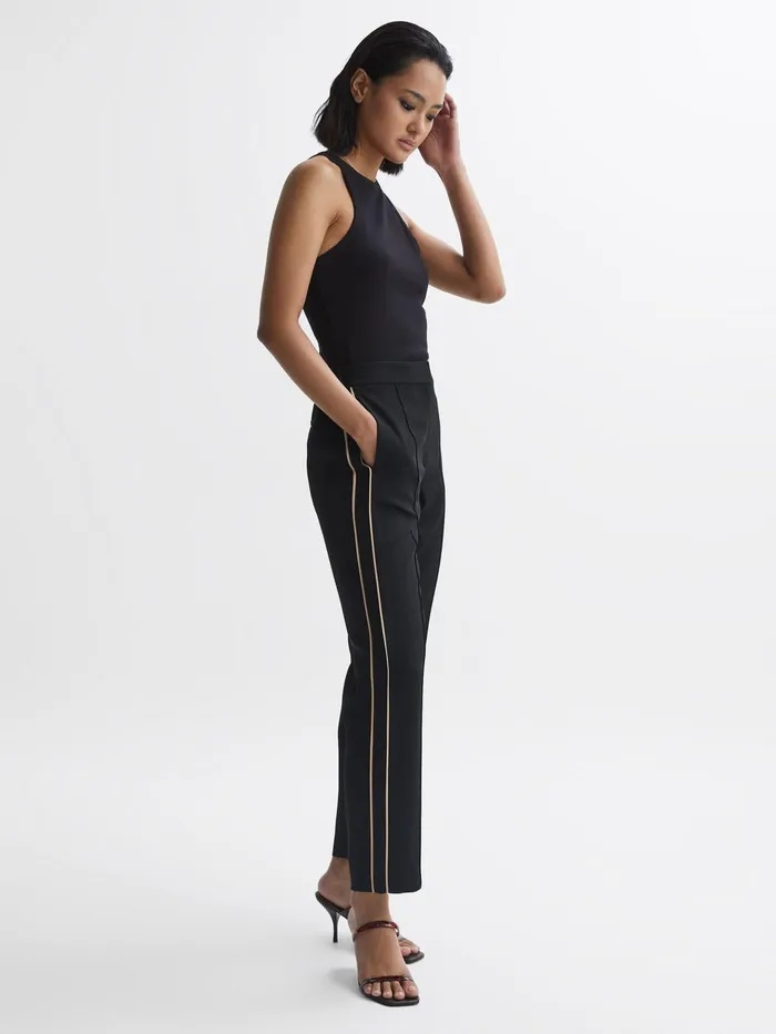 Reiss Trousers Theo Taper Tapered Fit Side Stripe Trousers Black 8211 Women