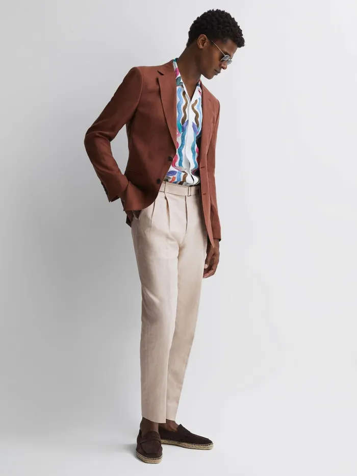 Reiss Trousers Trail CottonLinen Buckled Trousers Oatmeal 8211 Men