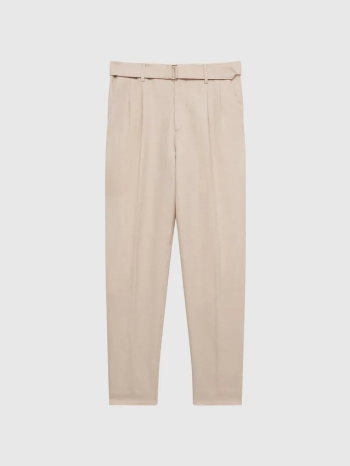 Reiss Trousers Trail CottonLinen Buckled Trousers Oatmeal 8211 Men