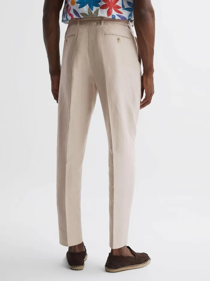 Reiss Trousers Trail CottonLinen Buckled Trousers Oatmeal 8211 Men