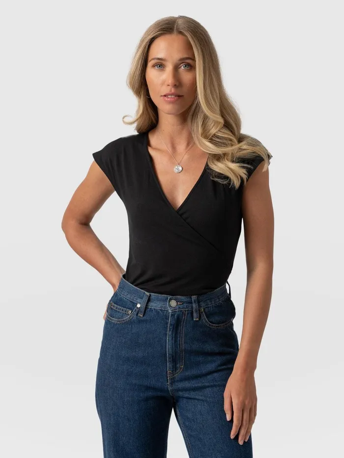 Rosa Wrap Tee 8211 Black Black Women Saint And Sofia TShirts and Tanks