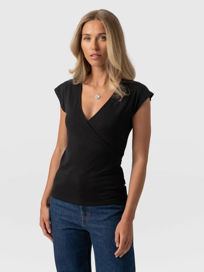 Rosa Wrap Tee 8211 Black Black Women Saint And Sofia TShirts and Tanks