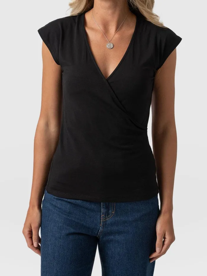 Rosa Wrap Tee 8211 Black Black Women Saint And Sofia TShirts and Tanks