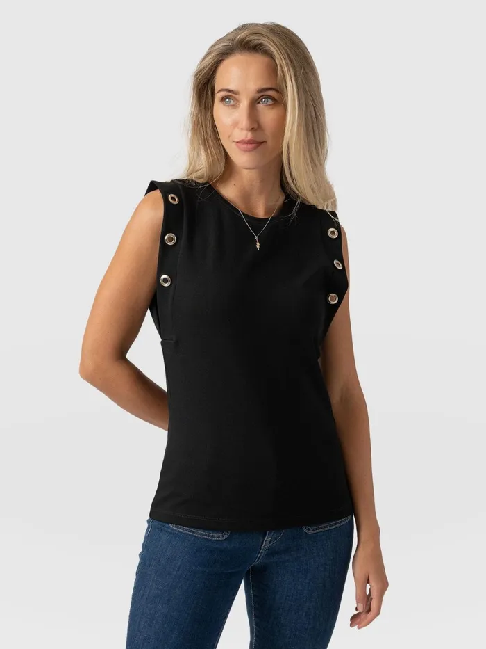 Rowan Tee 8211 Black Eyelet Black Eyelet Women Saint And Sofia TShirts and Tanks