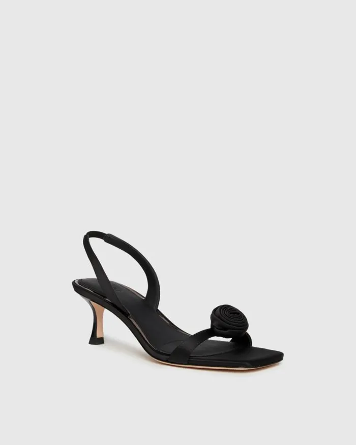 Sandals Women PAIGE Eva Sandal 8211 Black Satin Sandals Women PAIGE Eva Sandal 8211 Black Satin