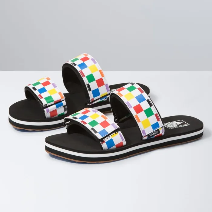 Sandals Women Vans Cayucas Slide Rainbow Checkerboardblack