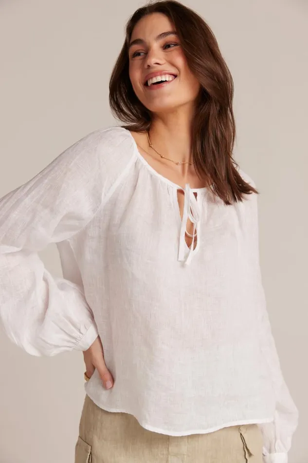 Shirred Linen Raglan Blouse 8211 White Women Bella Dahl Long Sleeve