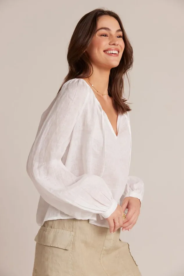 Shirred Linen Raglan Blouse 8211 White Women Bella Dahl Long Sleeve