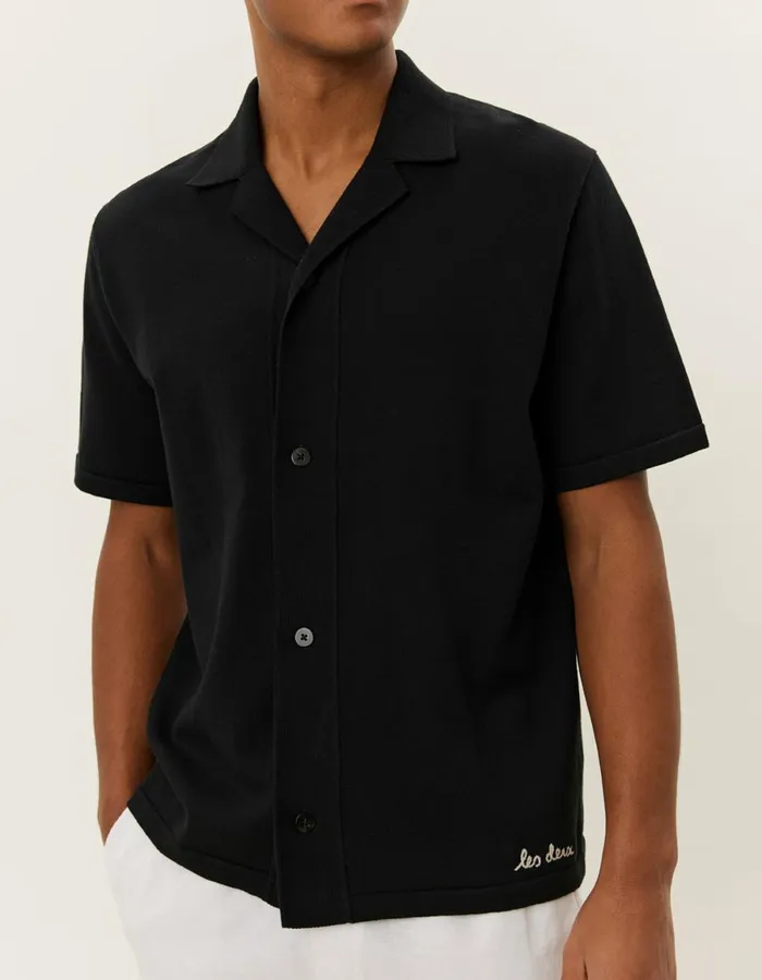ShirtsOvershirts Men Les Deux Geoffroy SS Knit Shirt 8211 BlackBlack
