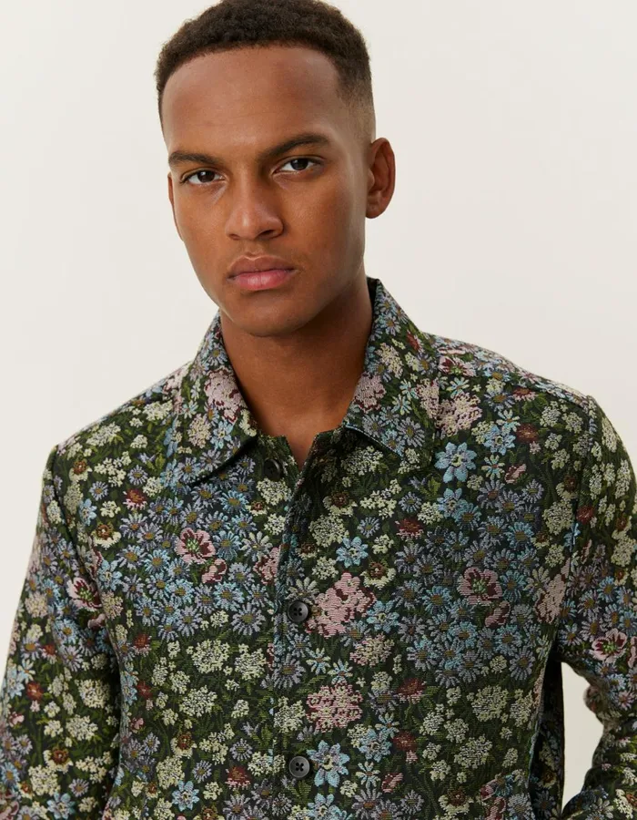 ShirtsOvershirts Men Les Deux Jaiden Jacquard Overshirt 8211 RosinChive Green