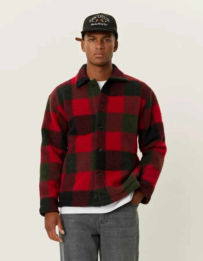 ShirtsOvershirts Men Les Deux Jermaine Overshirt 8211 RosinSalsa Red