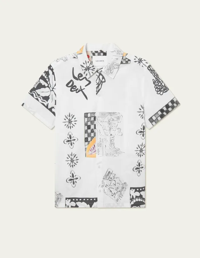 ShirtsOvershirts Men Les Deux Kamar AOP SS Shirt 8211 Light Ivory