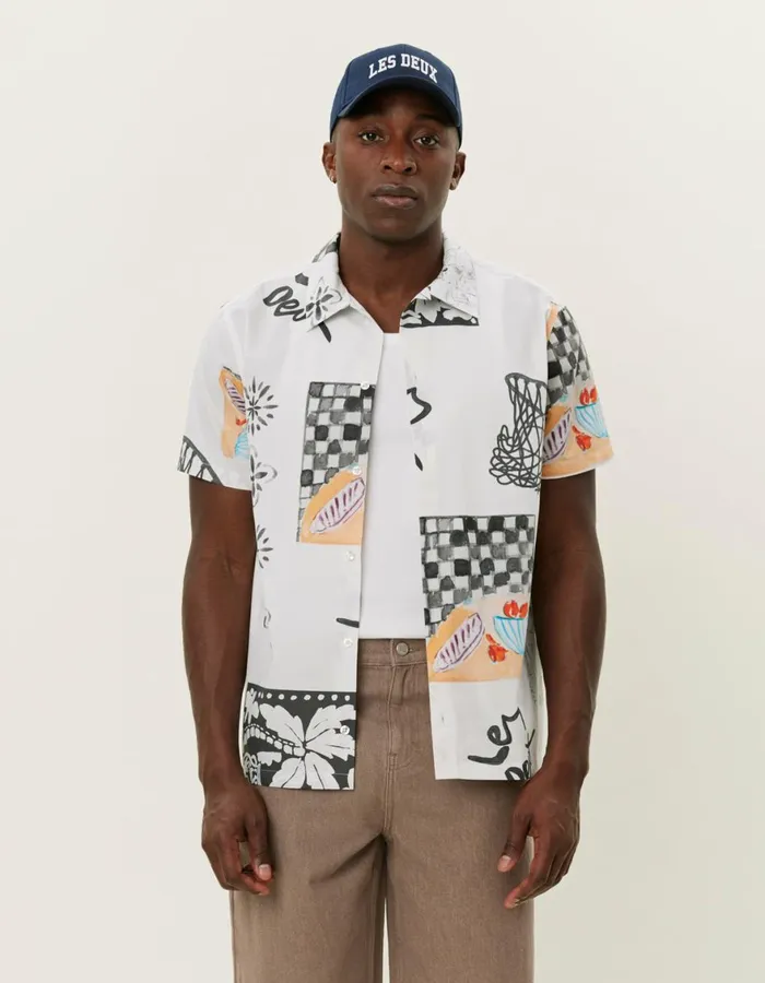 ShirtsOvershirts Men Les Deux Kamar AOP SS Shirt 8211 Light Ivory