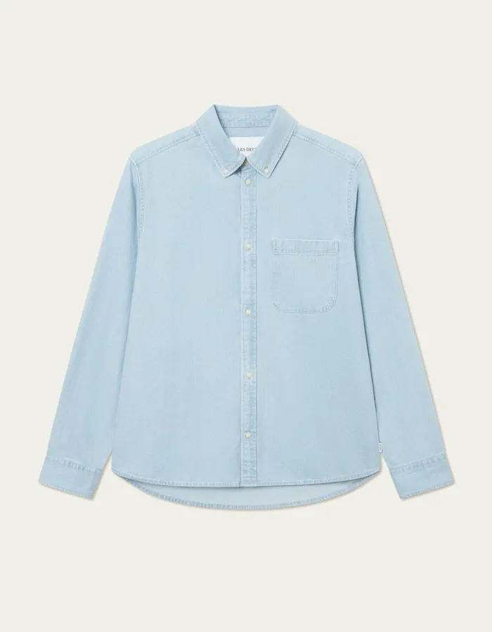 ShirtsOvershirts Men Les Deux Kash Denim Shirt 8211 Light Blue Wash
