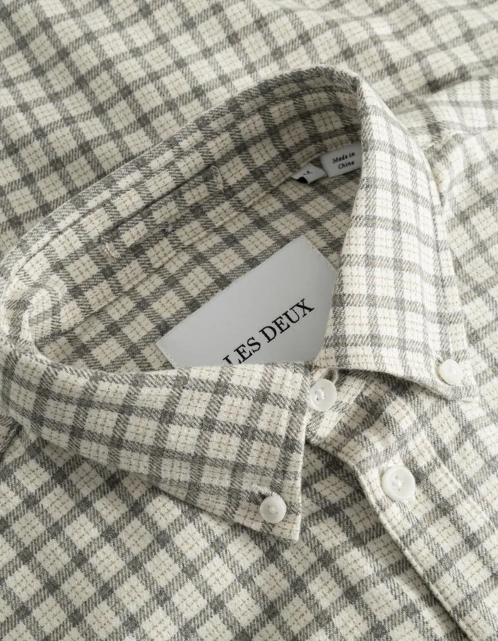ShirtsOvershirts Men Les Deux Kent Check Shirt 20 8211 IvoryLight Grey Melange