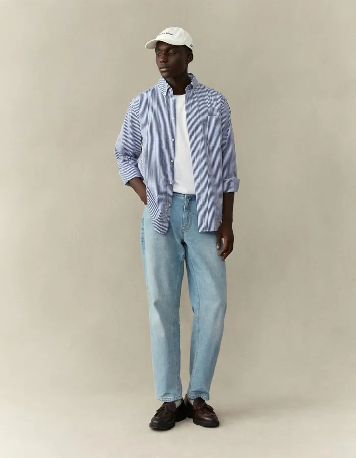 ShirtsOvershirts Men Les Deux Kent Poplin Shirt 8211 WhiteSurf Blue