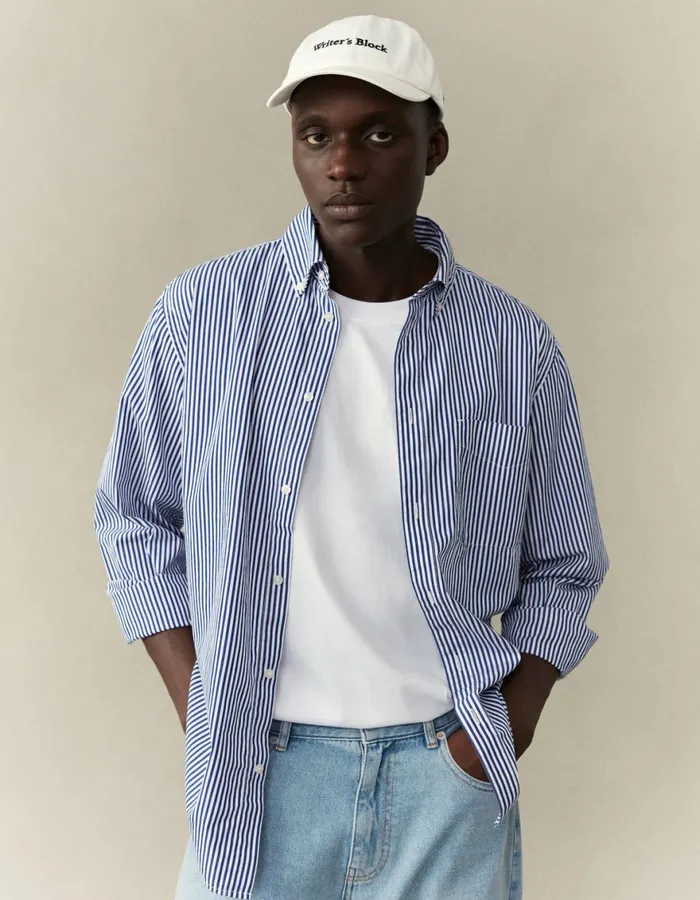 ShirtsOvershirts Men Les Deux Kent Poplin Shirt 8211 WhiteSurf Blue
