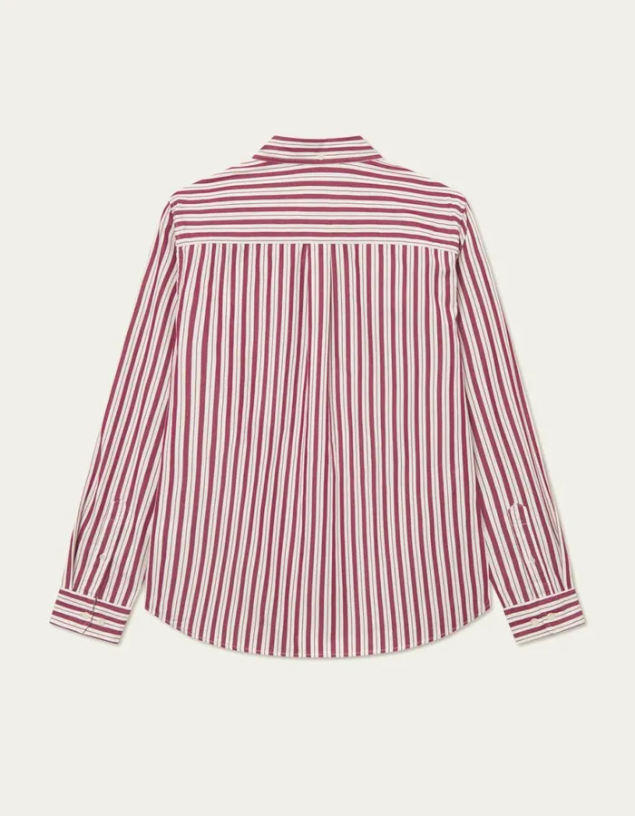ShirtsOvershirts Men Les Deux Kent Stripe Peached Poplin Shirt 8211 Beet RedWhite