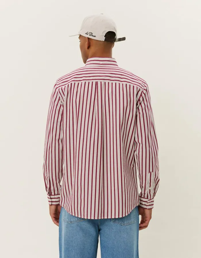ShirtsOvershirts Men Les Deux Kent Stripe Peached Poplin Shirt 8211 Beet RedWhite