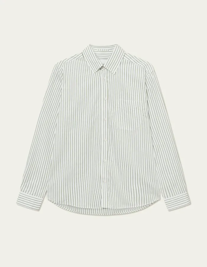 ShirtsOvershirts Men Les Deux Kent Stripe Peached Poplin Shirt 8211 WhiteVintage Green ShirtsOvershirts Men Les Deux Kent Stripe Peached Poplin Shirt 8211 WhiteVintage Green