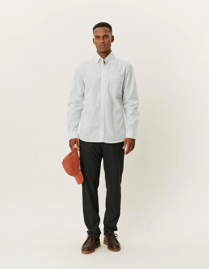 ShirtsOvershirts Men Les Deux Kent Stripe Peached Poplin Shirt 8211 WhiteVintage Green