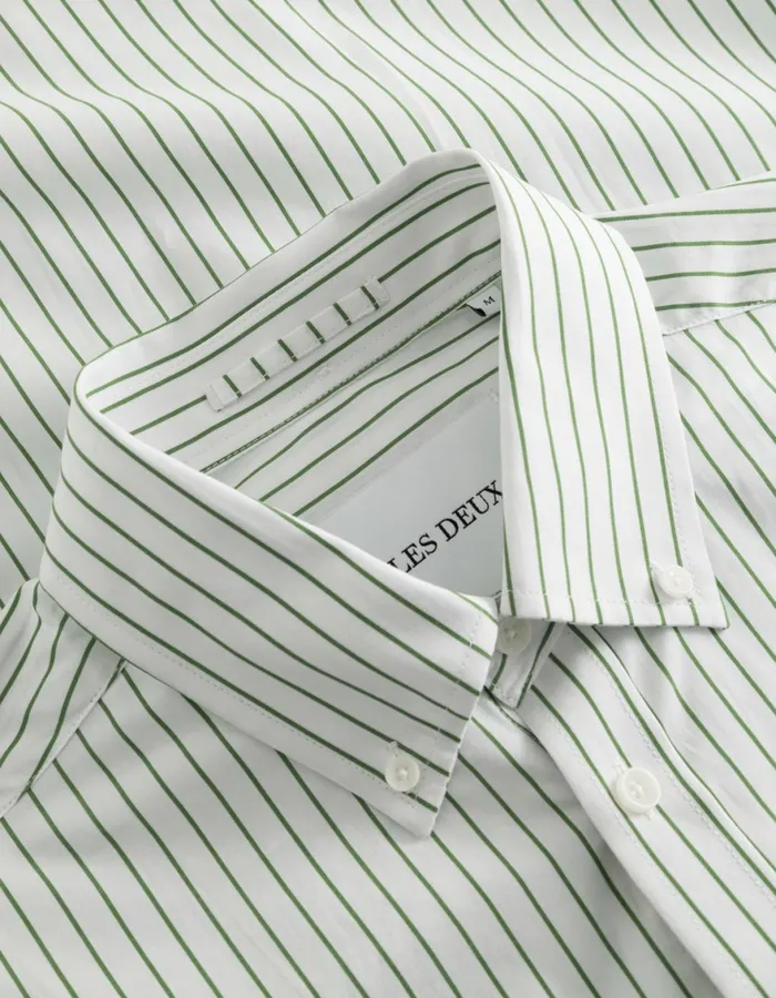 ShirtsOvershirts Men Les Deux Kent Stripe Peached Poplin Shirt 8211 WhiteVintage Green