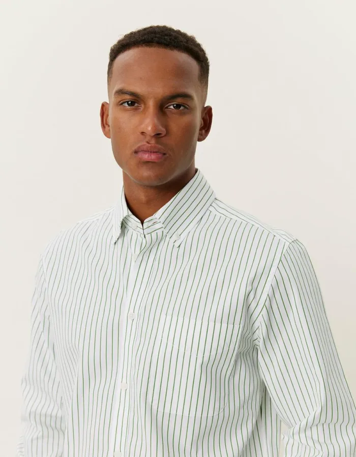ShirtsOvershirts Men Les Deux Kent Stripe Peached Poplin Shirt 8211 WhiteVintage Green