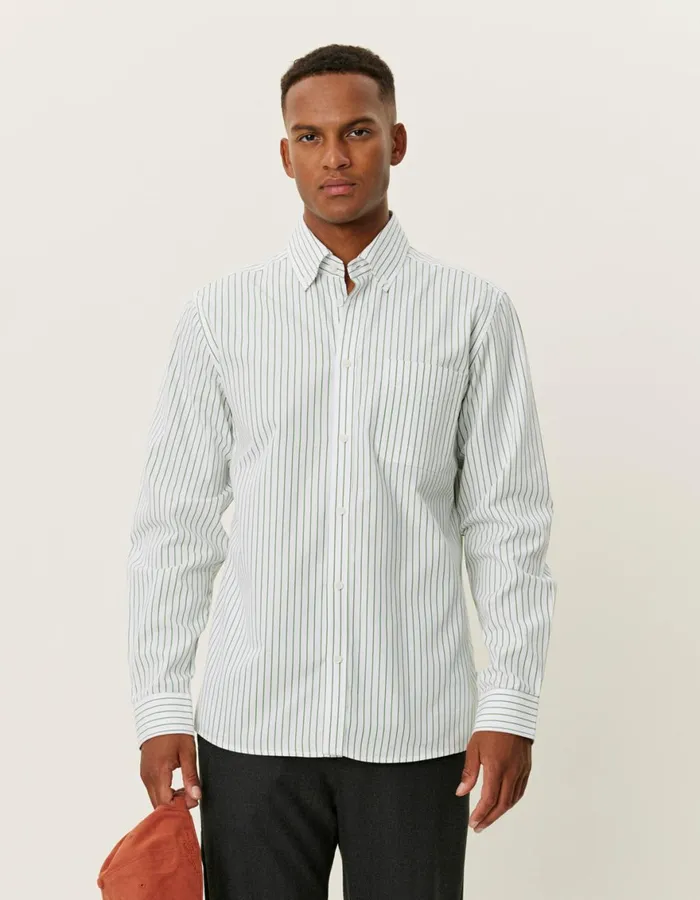 ShirtsOvershirts Men Les Deux Kent Stripe Peached Poplin Shirt 8211 WhiteVintage Green