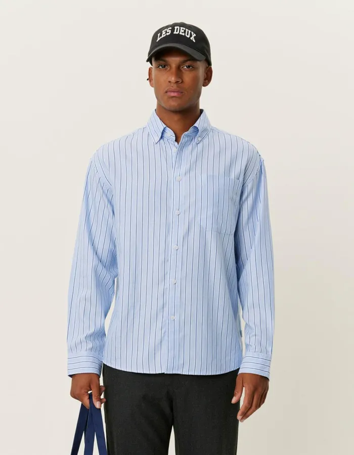 ShirtsOvershirts Men Les Deux Kolton Herringbone Poplin Shirt 8211 WhiteBel Air Blue