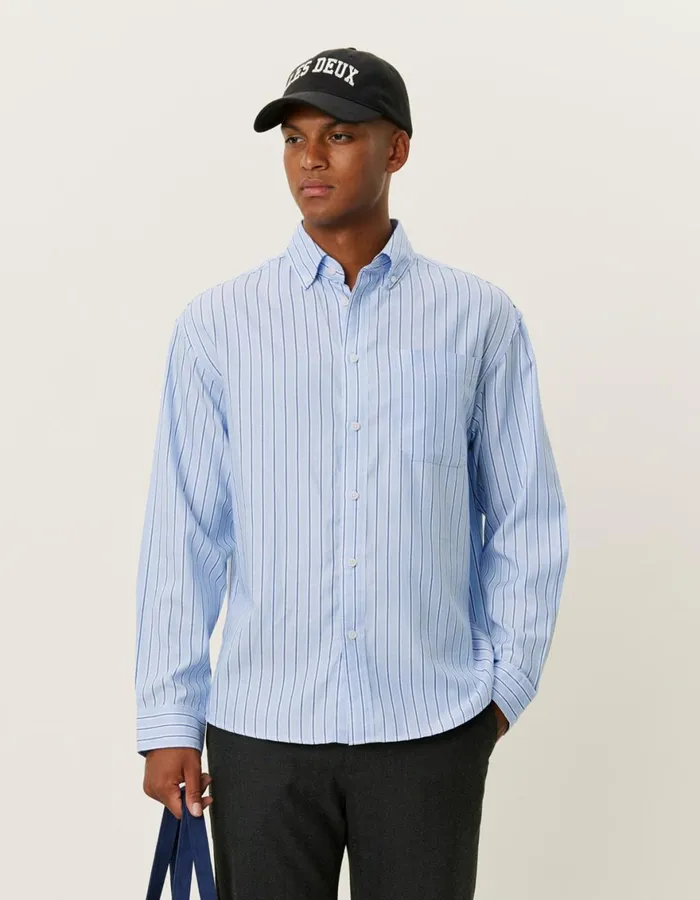 ShirtsOvershirts Men Les Deux Kolton Herringbone Poplin Shirt 8211 WhiteBel Air Blue