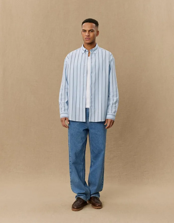 ShirtsOvershirts Men Les Deux Kolton Striped Yale Shirt 8211 Sky BlueBlack