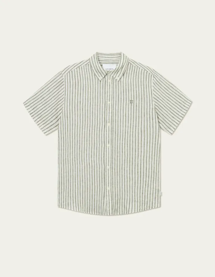 ShirtsOvershirts Men Les Deux Kris Linen SS Shirt 8211 Light IvoryLichen Green
