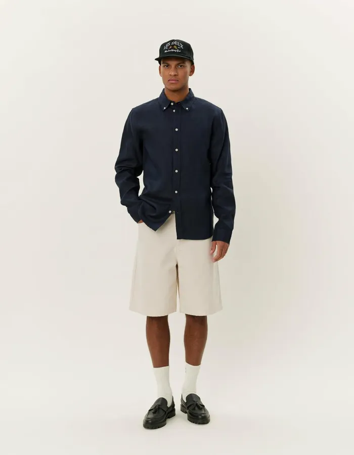 ShirtsOvershirts Men Les Deux Kristian Linen BD Shirt 8211 Dark Navy