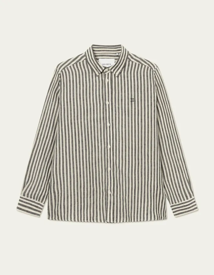 ShirtsOvershirts Men Les Deux Kristian Linen BD Shirt 8211 Dark NavyIvory