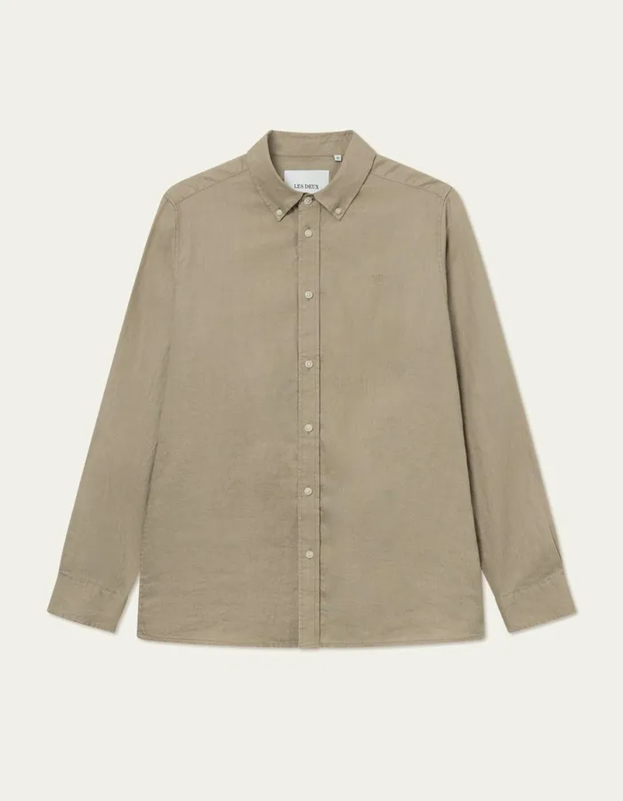 ShirtsOvershirts Men Les Deux Kristian Linen BD Shirt 8211 Dark Sand