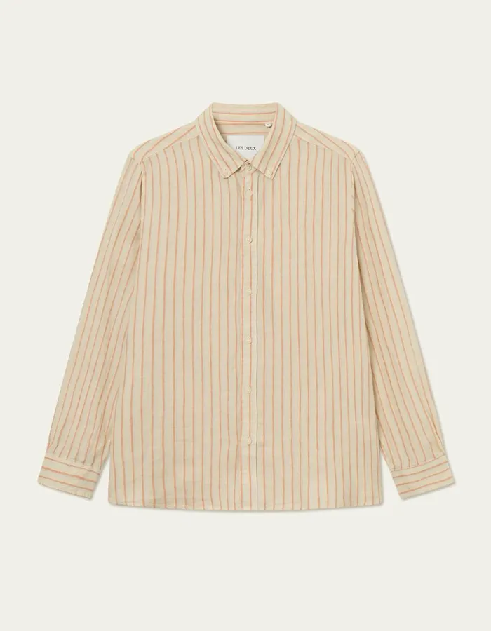 ShirtsOvershirts Men Les Deux Kristian Linen BD Shirt 8211 IvoryBaked Papaya