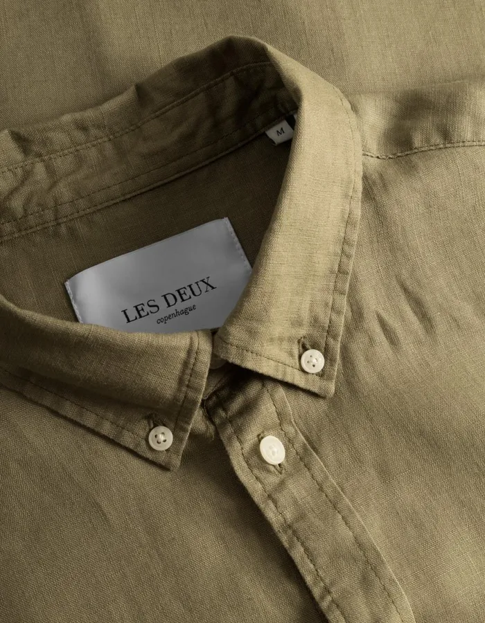 ShirtsOvershirts Men Les Deux Kristian Linen BD Shirt 8211 Surplus Green