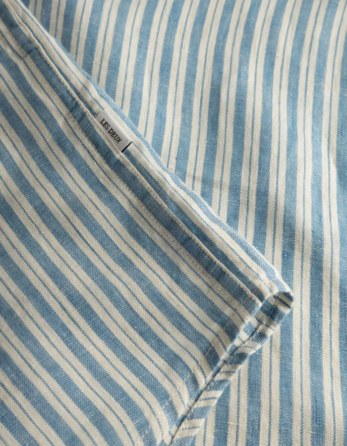 ShirtsOvershirts Men Les Deux Kristian Linen BD Shirt 8211 Washed Denim BlueIvory
