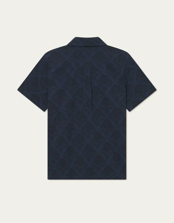 ShirtsOvershirts Men Les Deux Lesley Flower Tile AOP SS Shirt 8211 NavyDark Navy