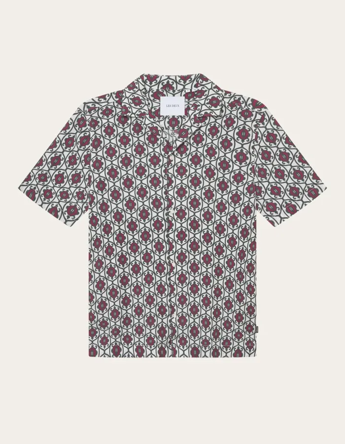 ShirtsOvershirts Men Les Deux Ornament Tencel SS Shirt 8211 IvoryChive Green