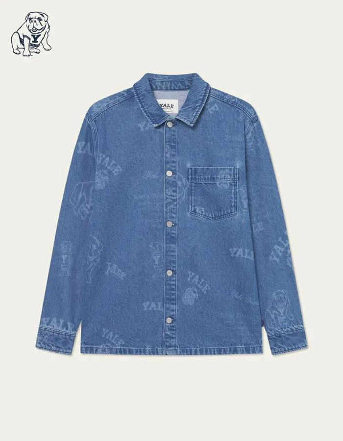 ShirtsOvershirts Men Les Deux Yale Logo Denim Overshirt 8211 Light Denim Blue
