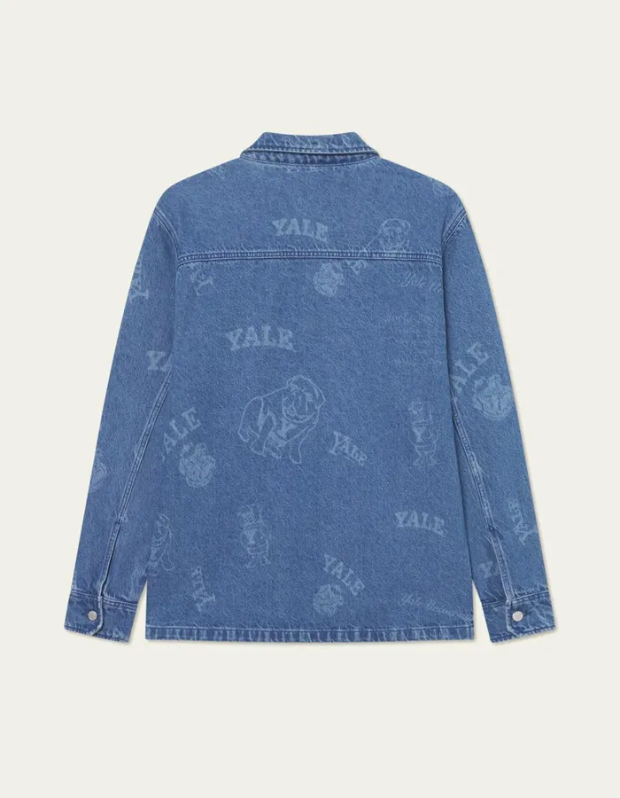 ShirtsOvershirts Men Les Deux Yale Logo Denim Overshirt 8211 Light Denim Blue