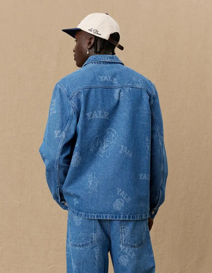 ShirtsOvershirts Men Les Deux Yale Logo Denim Overshirt 8211 Light Denim Blue