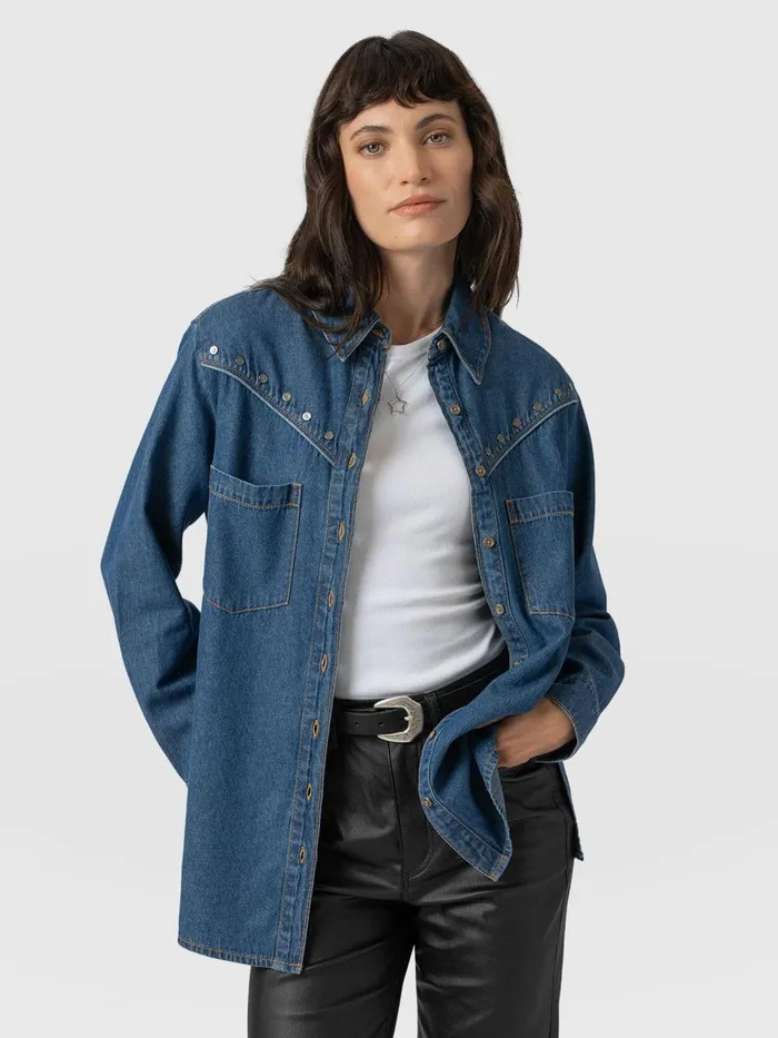 Sidney Denim Shirt 8211 Mid Blue Mid Blue Women Saint And Sofia Denim and Jeans Sidney Denim Shirt 8211 Mid Blue Mid Blue Women Saint And Sofia Denim and Jeans