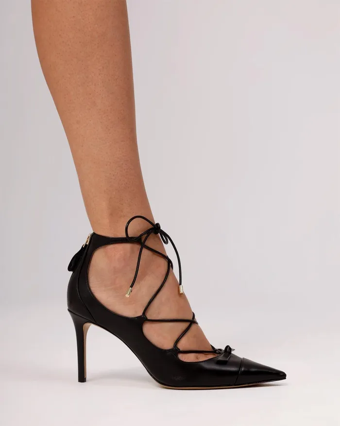 Slim Clarita Lace Up Pointed Toe Heels Black Women Alexandre Birman Pumps