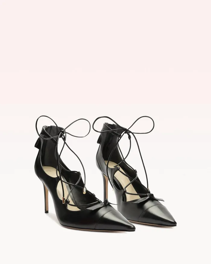 Slim Clarita Lace Up Pointed Toe Heels Black Women Alexandre Birman Pumps