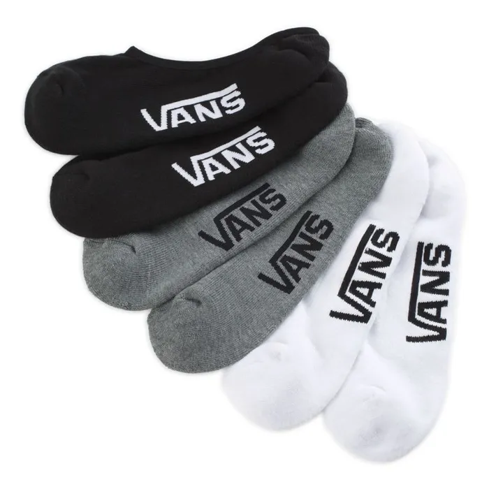 Socks Men Vans Classic Super No Show Socks 3 Pack Assorted Blk Wht Gry