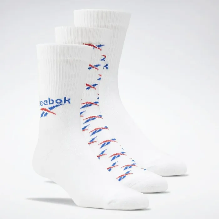 Socks MensWomens Reebok Classics FoldOver Crew Socks 3 Pairs White Vector Blue Vector Red
