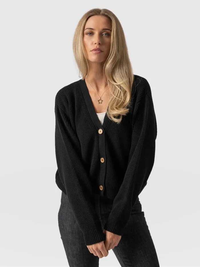 Soho Crop Cardigan 8211 Black Black Women Saint And Sofia Knitwear