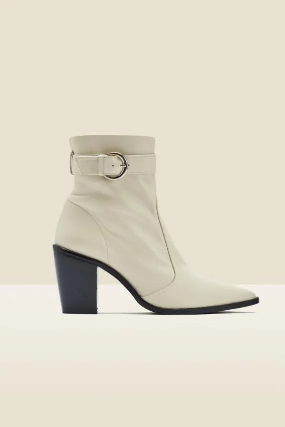 Sosandar Amelia Cream Leather Buckle Detail Western Boot Cream Women Boots